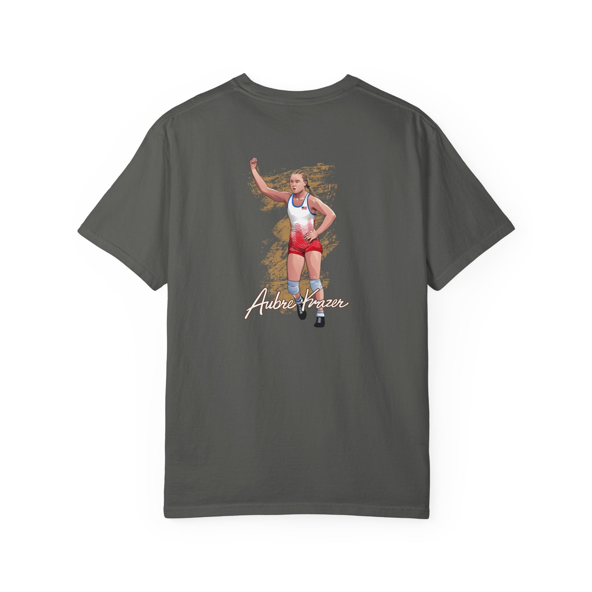 Aubre Krazer wrestling shirt back grey with athlete artwork