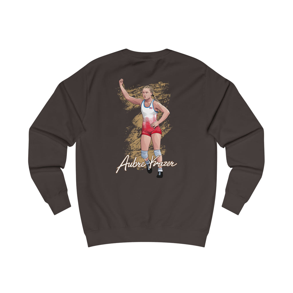 Aubre Krazer signature wrestling artwork crewneck back hot chocolate brown