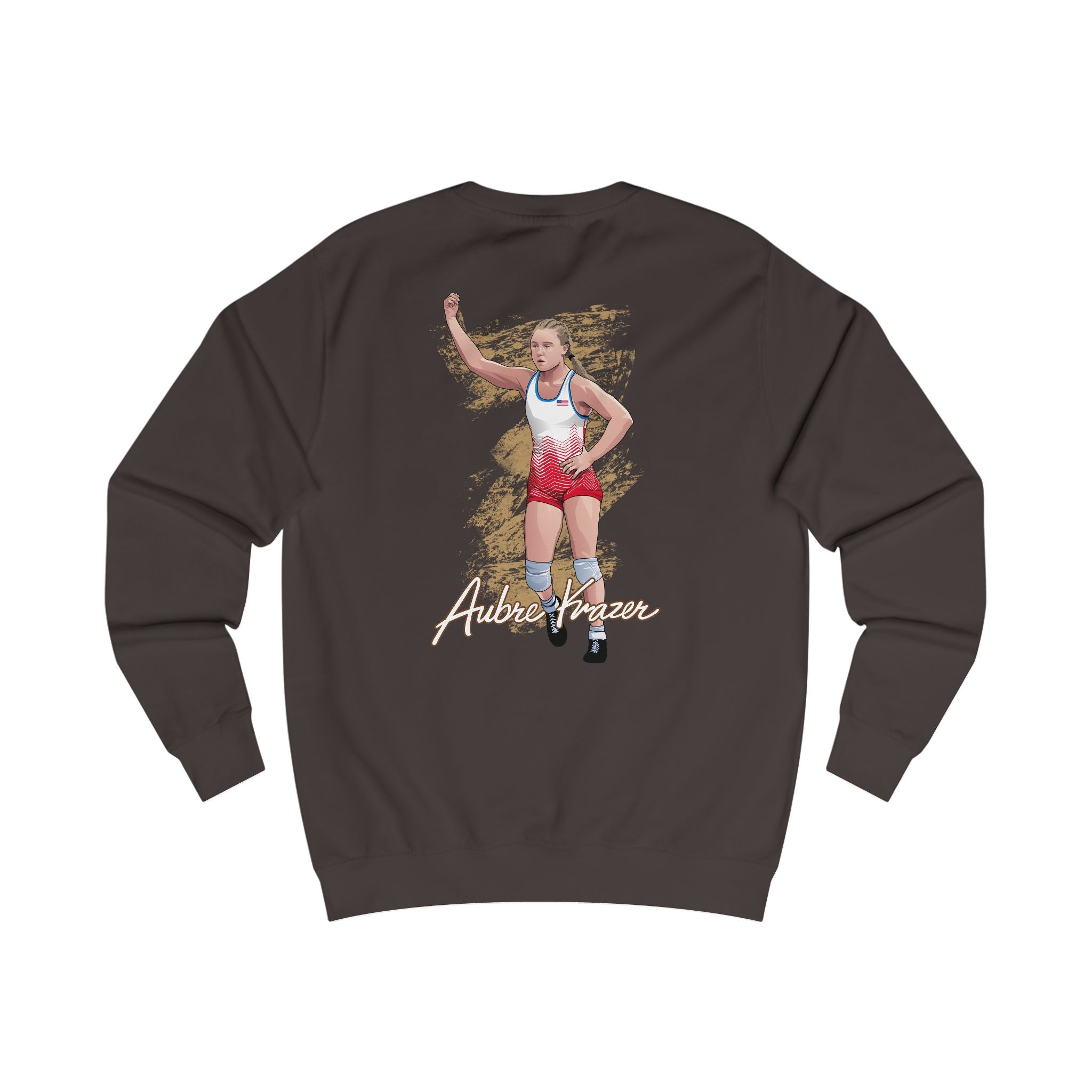 Aubre Krazer signature wrestling artwork crewneck back hot chocolate brown