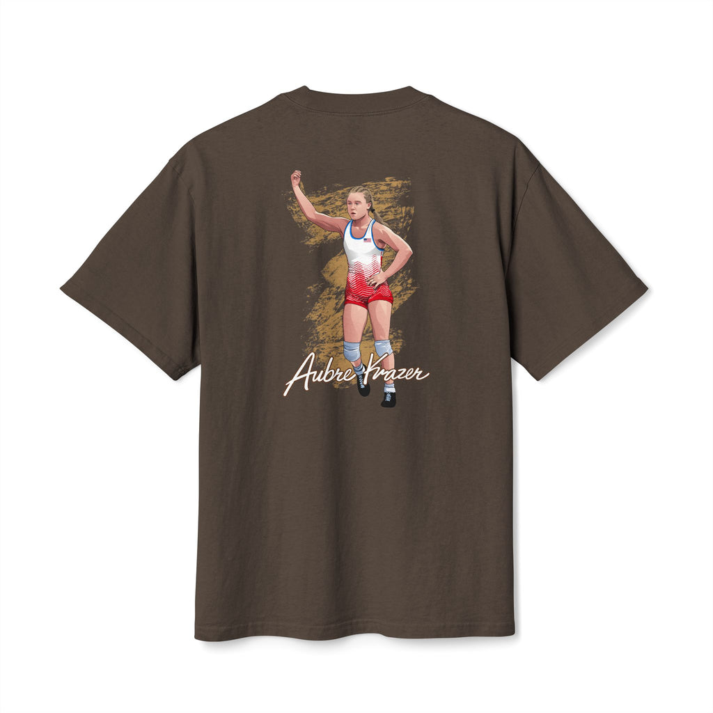 Aubre Krazer signature wrestling artwork oversized heavyweight t-shirt back brown
