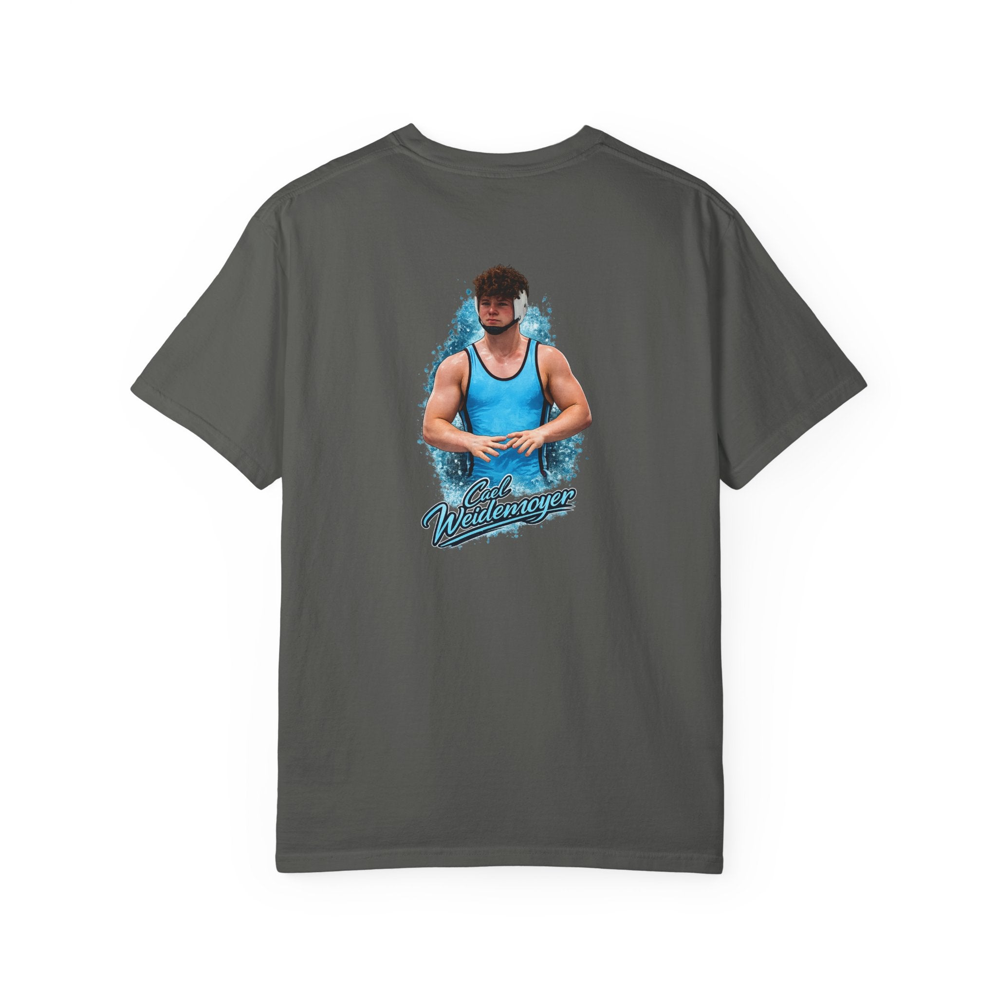 Cael Weidemoyer essential tee back grey with wrestling artwork