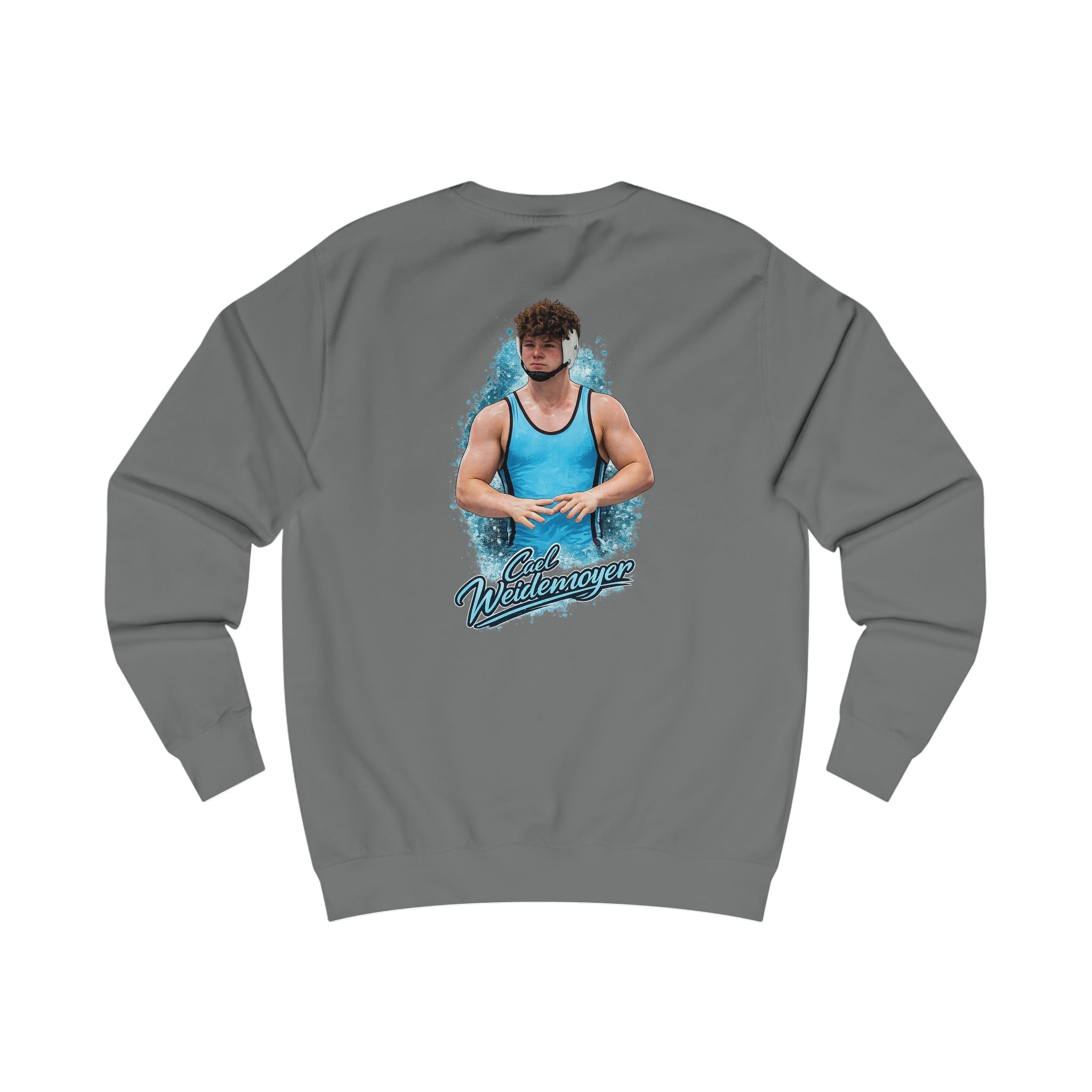 Cael Weidemoyer signature wrestling artwork crewneck back grey