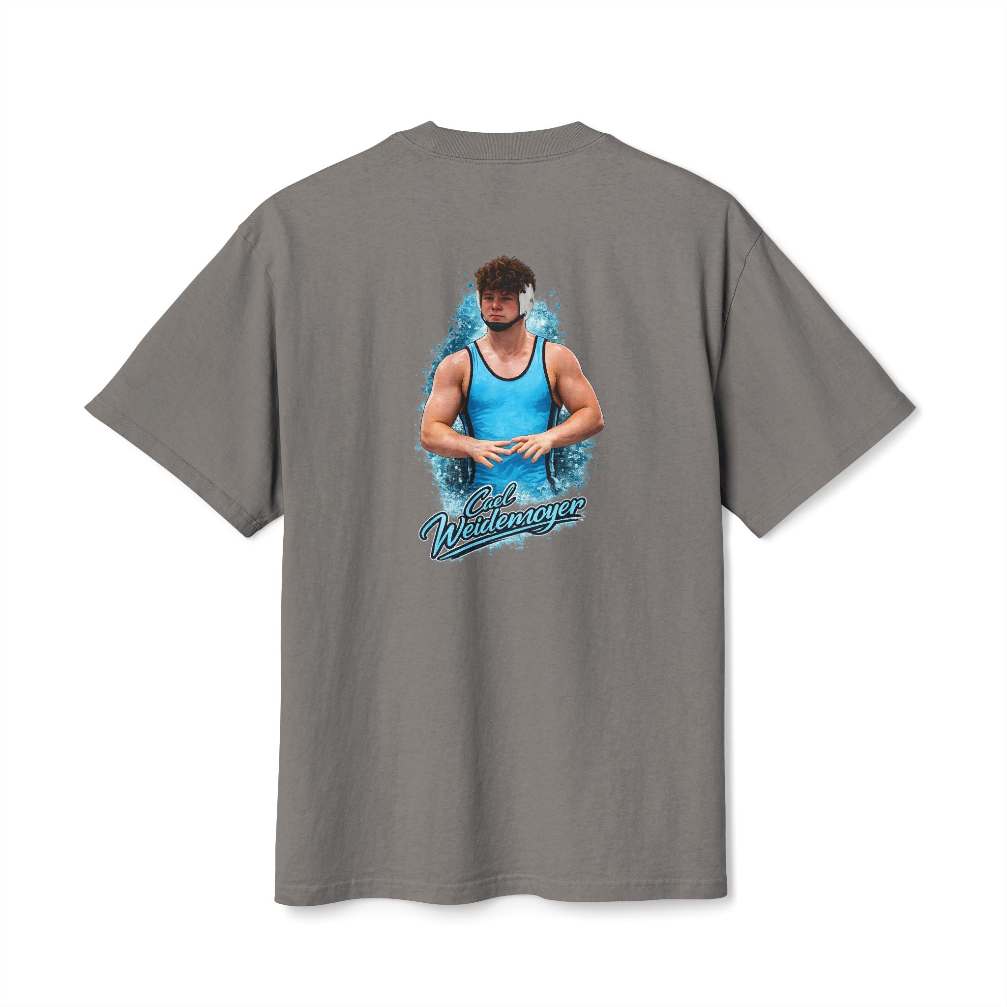 Cael Weidemoyer signature wrestling artwork oversized heavyweight t-shirt back grey