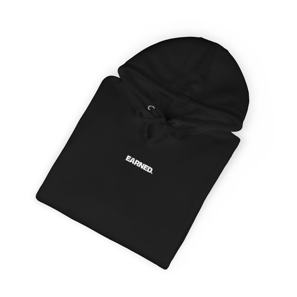 Earned Company embroidered hoodie folded view black
