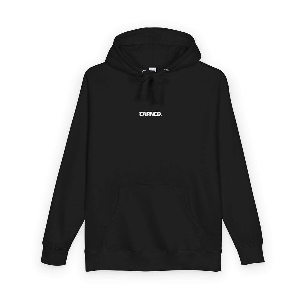 Earned Company embroidered hoodie front view black