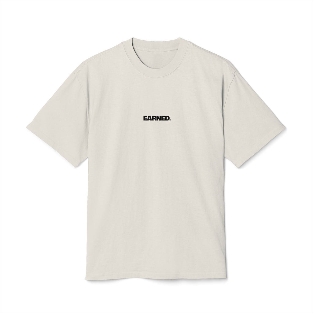 Earned Company oversized heavyweight t-shirt front view sand