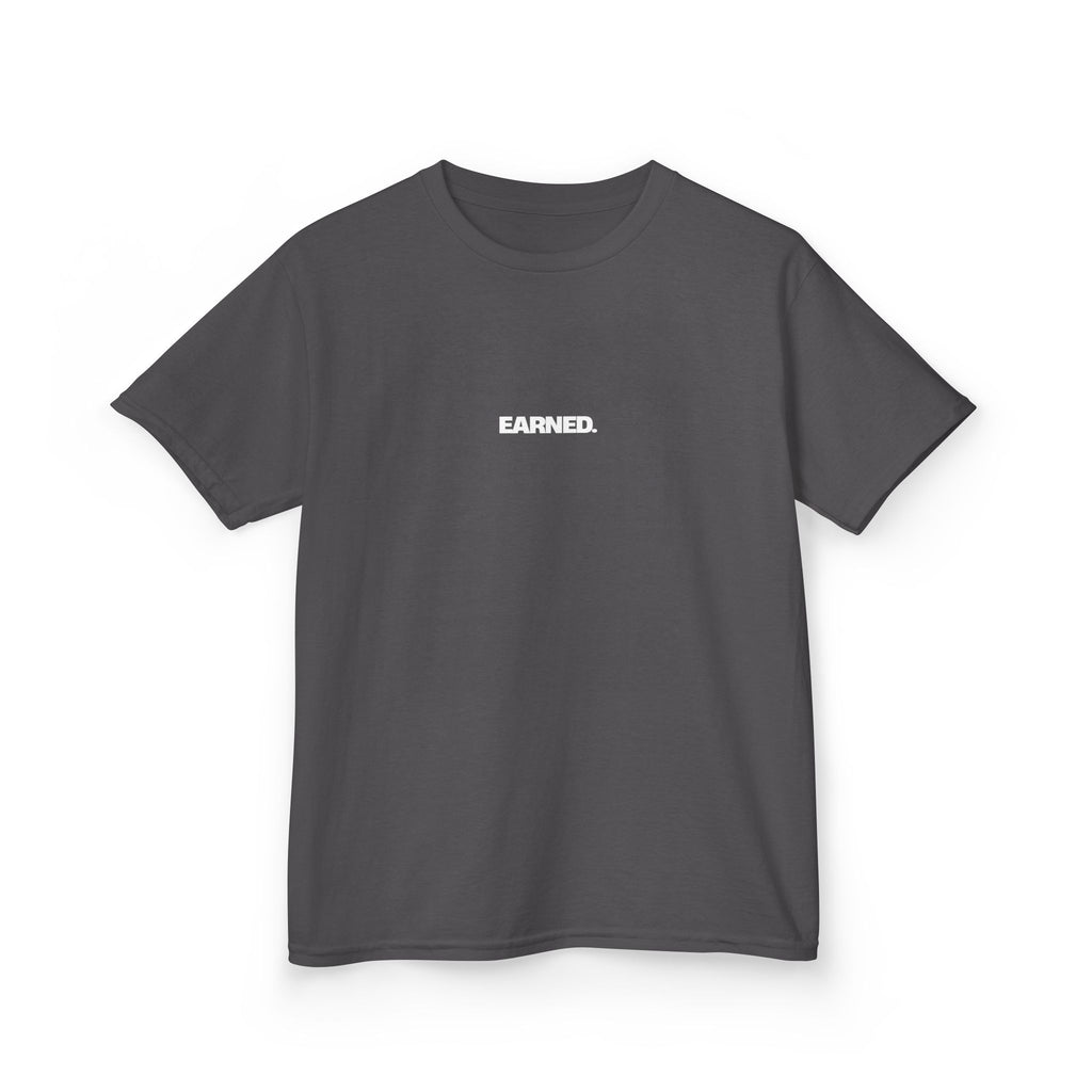 Earned Company youth t-shirt front view grey