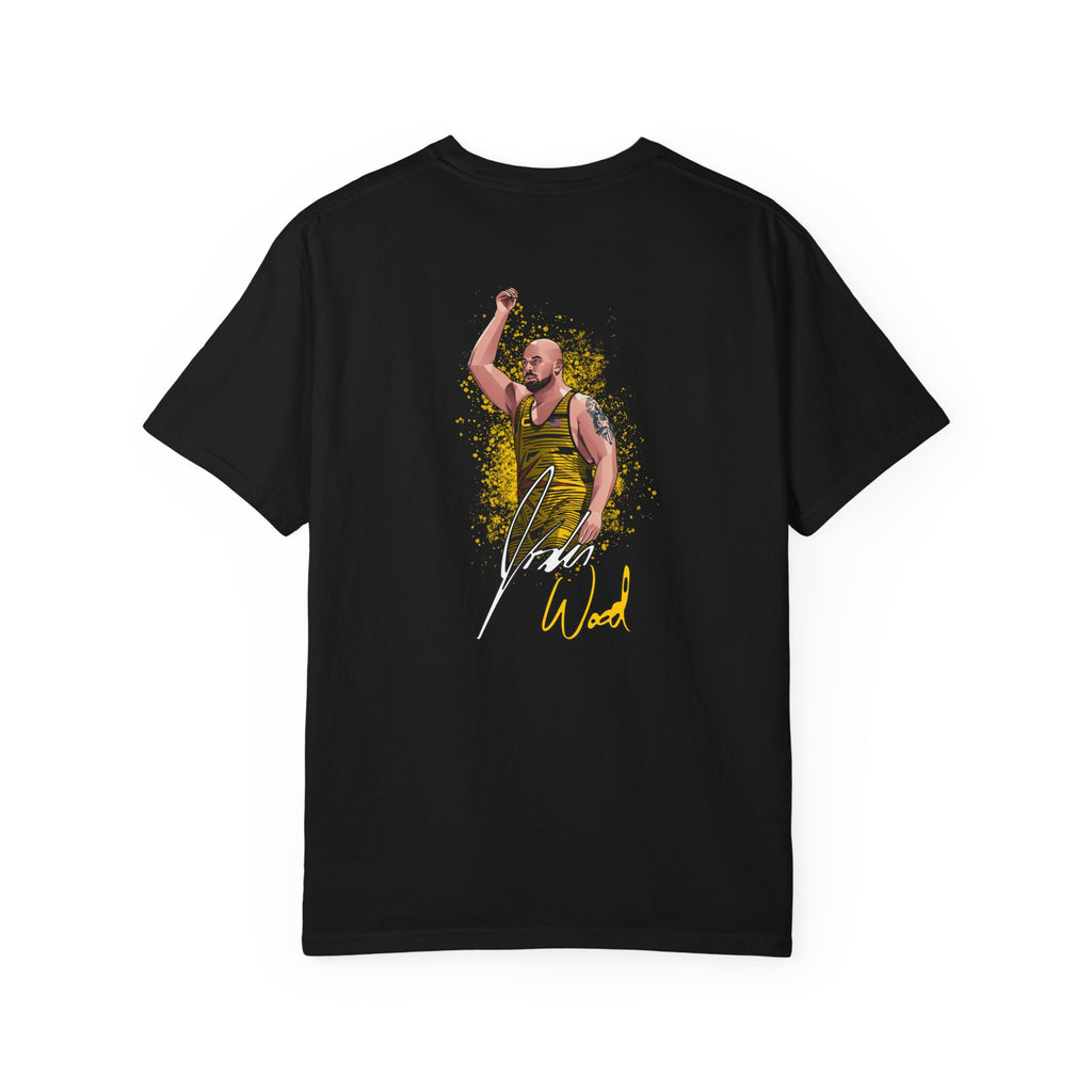 Jordan Wood wrestling shirt back black with athlete artwork