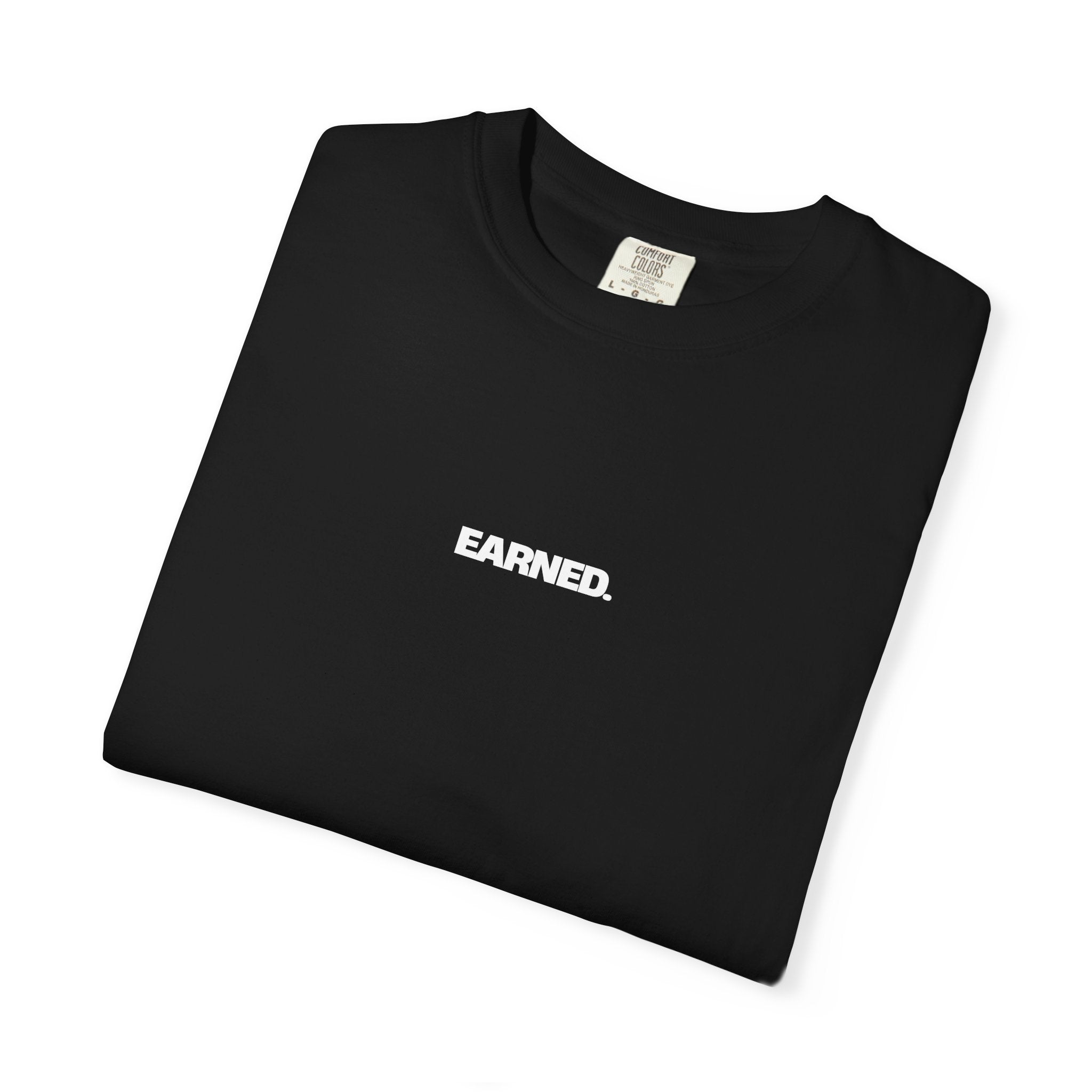 Jordan Wood essential tee folded black with Earned logo