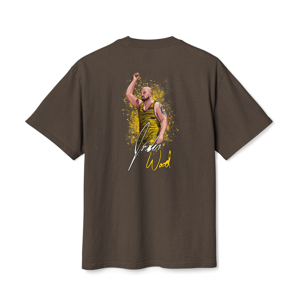 Jordan Wood signature oversized heavyweight t-shirt back graphic brown