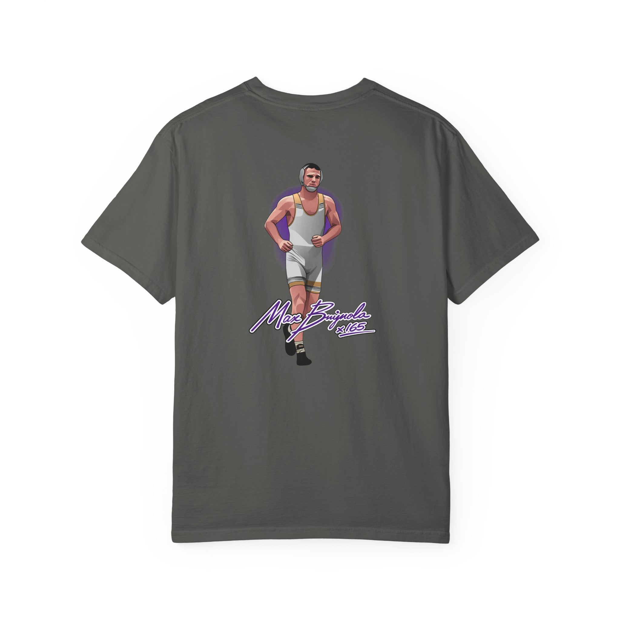 Max Brignola wrestling shirt back grey with athlete artwork