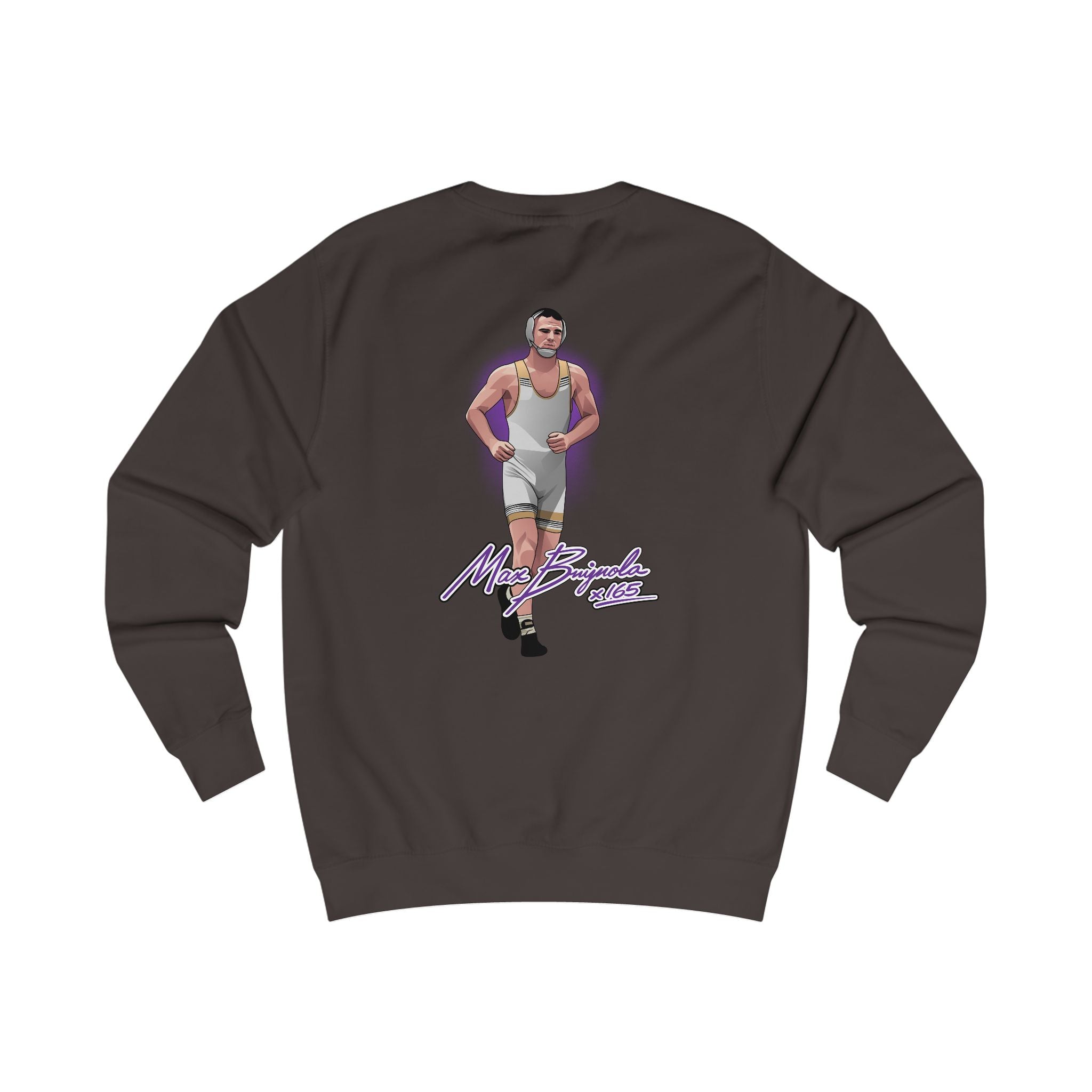 Max Brignola signature wrestling artwork crewneck back faded brown