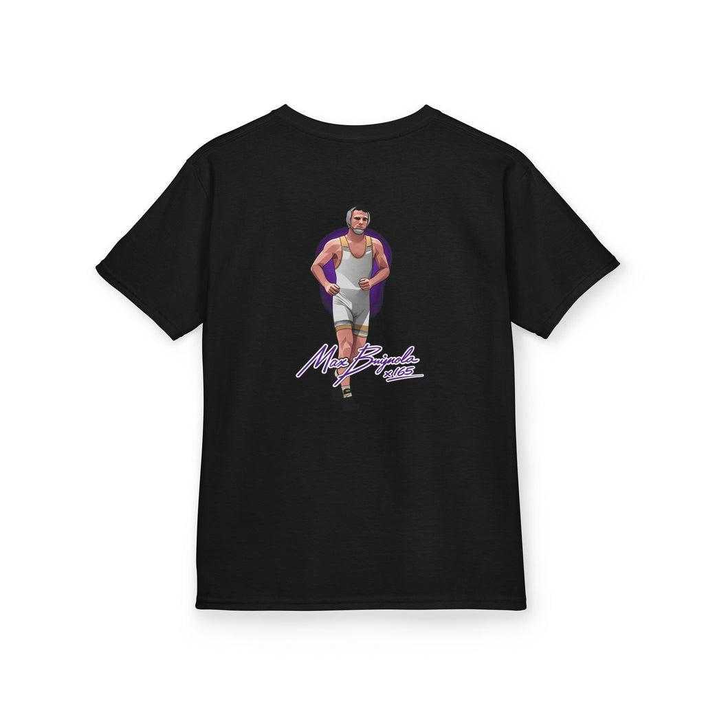 Max Brignola signature youth wrestling t-shirt back black with athlete artwork