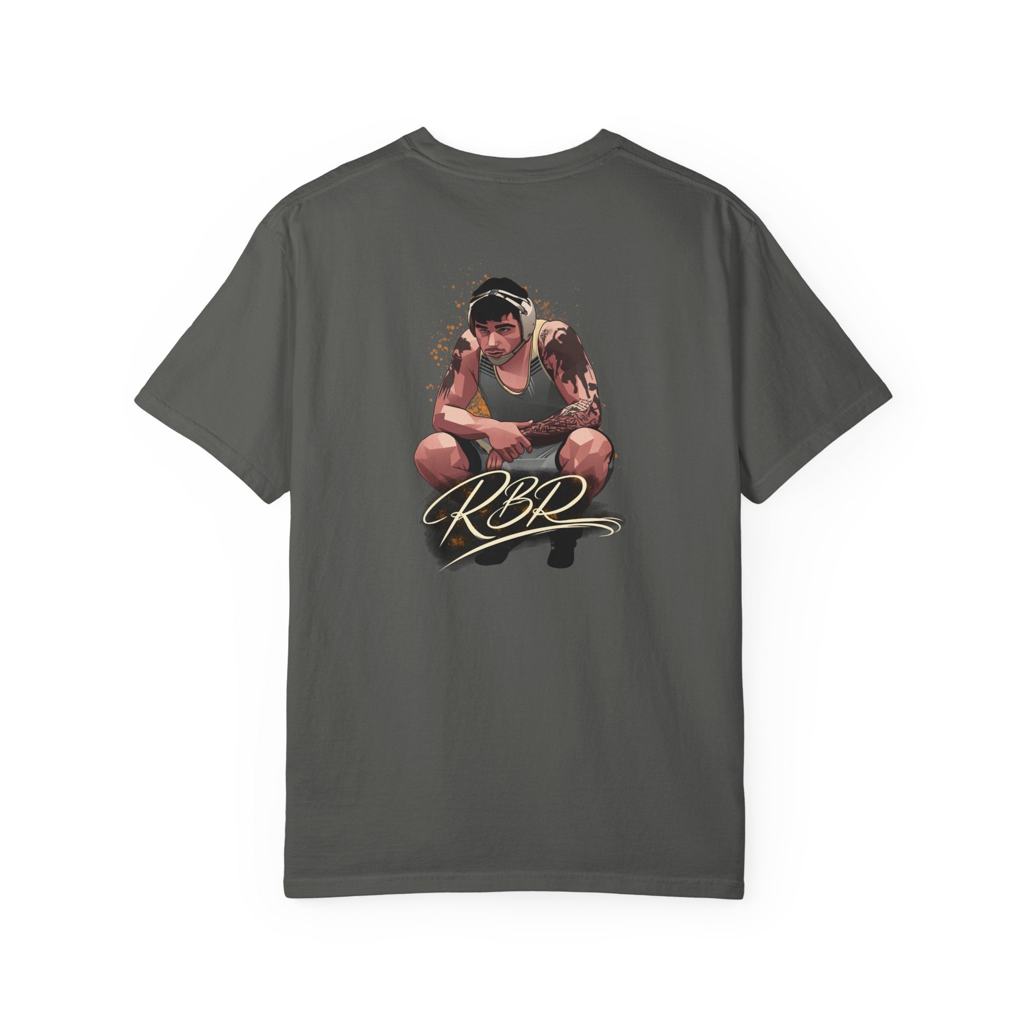 Remy Brancato-Roed wrestling shirt back grey with athlete artwork