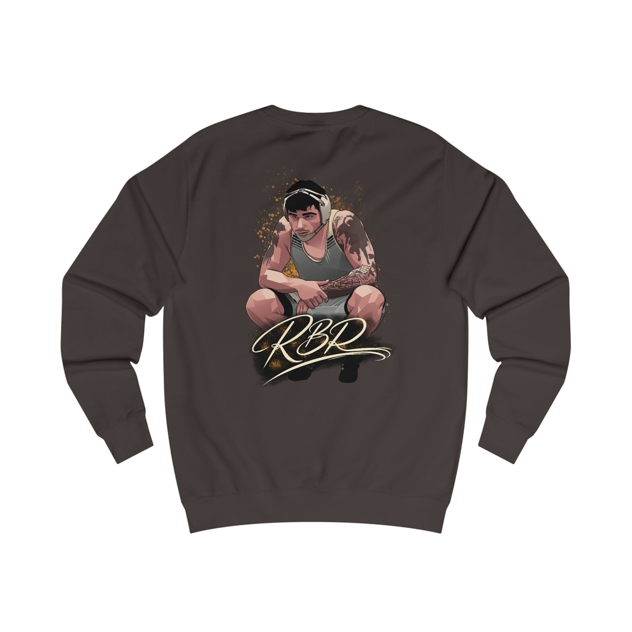 Remy Brancato-Roed signature wrestling artwork crewneck back faded brown