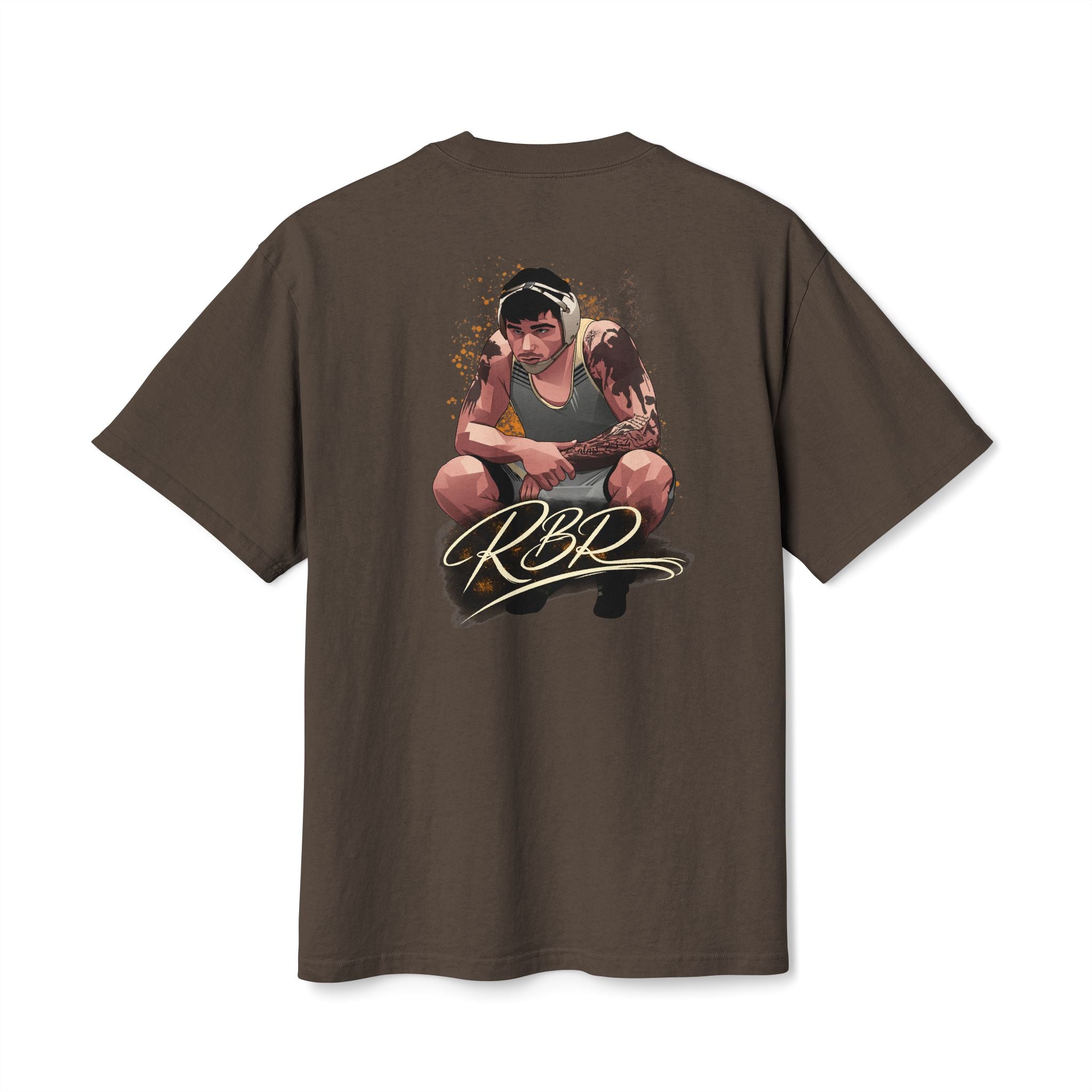 Remy Brancato-Roed signature wrestling artwork oversized heavyweight t-shirt back faded brown