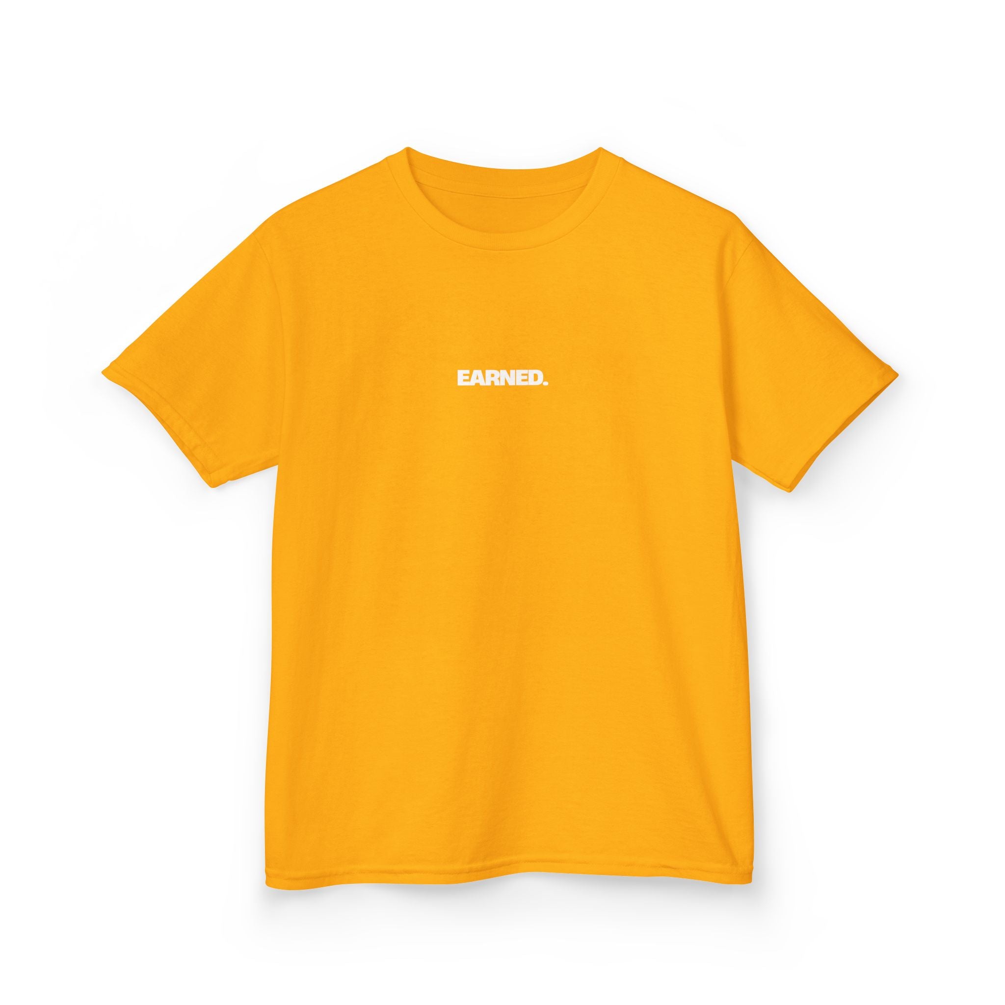 Remy Brancato-Roed Signature Youth T-Shirt front gold with EARNED logo